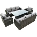 8 personnes en rotin pe ensemble salon de jardin extérieur réglable en hauteur table à manger et canapé ensemble chaise longue gris foncé mix - Fimous