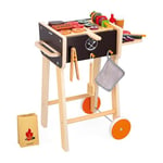 Janod - Barbecue en Bois - Jouet d'imitation Cuisine et Dinette pour Enfants - 57 Accessoires Inclus - 2 Roues Silencieuses - Dès 3 Ans,J06619