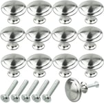 Lot de 12 boutons d'armoire, de porte, de tiroir, de commode, de placard rond avec vis, poignee de meuble pour meubles de cuisine, de chambre à coucher (argent)