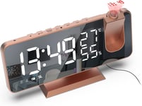 Reveil Projecteur,Radio Réveil Avec Température,Humidité,Ecran Led Miroir De 7,5 Pouces,Snooze Double Alarme,4 Luminosité De L'Écran Avec Fonction De Gradation Automatique,Port De Usb (Or Rose)