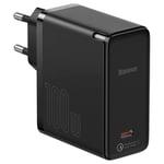 Baseus GaN² Fast Charger USB-C Väggladdare 100W med USB-C-kabel 1,5 Meter - Svart