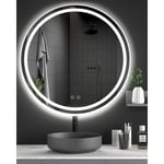 Keepbuying - Miroir Maquillage Rond avec Lumière LED,Miroir de Vanité 60cm, Antibuée,Miroir Mural 3 Couleurs Dimmable,60x60cm