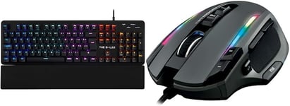 Clavier Gamer Mécanique (Blue Switch) Keyz Carbon-E Rgb (Noir) & Kult Nitrogen Core Souris Gamer Filaire - Capteur Optique Avago 10 000 Dpi, Rgb, Poids Ajustable, 11 Boutons Programmables