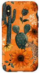 Coque pour iPhone X/XS Orange Minimaliste Carreaux Western Boho Léopard Tournesols