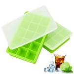 Ice Cube Tray with Lid, Ice Cube Trays Silicone, Ice Trays 2 Pack, Easy Release Flexible Large Ice Cube Moulds, Dish Washer Safe BPA Free, Best for Freezer Baby Food Water Whiskey Cocktail and Drinks