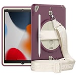 HUEZOE Coque pour iPad 9/8/7 (10,2 Pouces, modèle 2021/2020/2019), Housse Étu Protection Intégrale Antichoc avec Béquille Rotative à 360 Degrés Dragonne avec Porte-Stylo, Rose Profonde