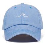 Baseball cap Washed Wave Dad Hat For Women Cotton Embroidery Wavy Line Baseball Cap Men Hip Hop Cap Snapback Hat Sea Sports Cap Sky Blue