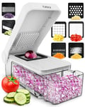 Vegetable Chopper Cutter Mandoline Slicer Cheese Grater - Food Onion Salad Veggie Chopper with Container - French Fry Potato Dicer Slicer Cutter - Kitchen Tools Gadgets (7-in-1 Compact White)