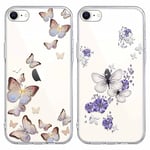 Yoedge 2 Pièces Coque pour iPhone 8/7 /SE 2020 /SE 2022 4,7", Ultra Fine Souple Transparente Silicone TPU avec Motif Papillon Design Étui,Antichoc Anti-Rayures Bumper Protection Housse pour iPhone SE