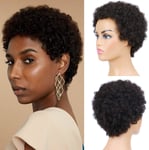 Afro Kinky Curly Human Hair Short Wigs for Women, Full and Fluffy Machine Made