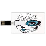 64G USB Flash Drives Credit Card Shape Skull Memory Stick Bank Card Style Graphic of Cute Dead Skull Teen Girl Face with Make Up and Ornate Design Print,Peacock White Waterproof Pen Thumb Lovely Jump