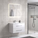 LindaDesign 80 cm hvit matt baderomsmøbel m/hvit servant og rektangulært speil