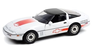 GREENLIGHT, CHEVROLET Corvette C4 1988 blanche avec bandes orange CORVETTE CH...