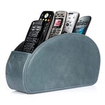 LONDO Remote Control Holder with 5 Pockets - Store DVD, Blu-Ray, TV, Roku or Apple TV Remotes - Real Leather with Suede Lining - Slim, Compact Living or Bedroom Storage