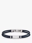 Emporio Armani Men's ID Leather Braided Cord Bracelet, Silver/Blue