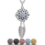 INFUSEU Collier Diffuseur Huile Essentielle, Argent Plaqué De RêVes Attrapeur Pendentif Pierre De Lave Collier Attrape Reve Aromatherapie Femme Avec 5 ChaîNes De Pierre De Lave Teints 24 "