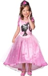 RUBIES - Barbie Officiel - Déguisement Barbie Robe Luxe Princesse Paillettes pour Enfants - Taille 5-6 ans - Costume avec Robe, Bustier et Diadème Rose