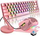 ENSEMBLE DE SOURIS CLAVIER GAMING FILAIRE RVB 60%, INTERRUPTEUR BLEU MÉCANIQUE CLAVIER 62 TOUCHES QWERTY + SOURIS DE JEU ULTRALÉGÈRES 6400 DPI + MOUSE BUNGEE + TAPIS DE SOURIS POUR[CLA171530]