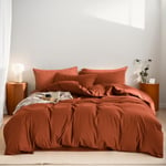 Menkala Housse de Couette 240 x 260 Parure de Lit Adulte 2 Personnes Sommier en Microfibre Terracotta Linge de lit Semblable au Coton au Toucher avec 2 Taies d'oreiller 65x65 et Fermeture Éclair