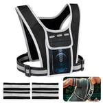 Wantli Porte-téléphone de Course pour Gilet, Veste de Running, avec 4 Poches, Réfléchissant Gilet Course À Pied Léger, Respirant, Ceinture réglable, pour Le Jogging et l'entraînement, Unisexe Adulte