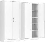 SUPEER Armoire en métal avec 4 étagères réglables en hauteur, tôle d'acier, revêtement par poudre, armoire en acier pour outils, garage, 180 x 80 x 40 cm (blanc)