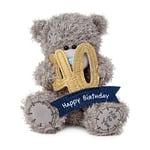 Me to You Tatty Teddy 40th Birthday Bear Holding a 40 Banner - Official Collection, Blue,gold,grey,navy