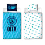 Manchester City FC Character World Official Single Duvet Cover Set, Crestcol Design | Blue Reversible 2 Sided Football Bedding Cover Official Merchandise Including Matching Pillow Case