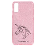 Coque Iphone XR paillettes rose Licorne geometrique noire personnalisee