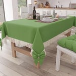 PETTI Artigiani Italiani - Nappe, Nappe de Table, Nappe de Cuisine rectangulaire avec Dentelle Sangallo et nœuds, Nappe de Table Couleur Unie en Coton, X6 Places (140 x 180 cm) Vert