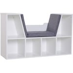 Bibliothèque banc 2 en 1 design contemporain 6 casiers 3 coussins fournis 102L x 30l x 61H cm blanc gris chiné