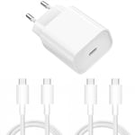 Chargeur Rapide 18W USB-C pour + 2 Cables Type-C Samsung S23 / S22 / S21 / PLUS