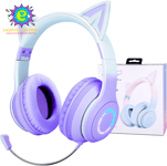 Kids Wireless Headphones, Childrens Headphones with LED Light and Cat Ear for Gi