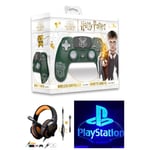 Manette PS4 Bluetooth Harry Potter Serpentard Verte Lumineuse 3.5 JACK + Casque Spirit of Gamer PRO-H3 PS4-PS5 PLAYSTATION