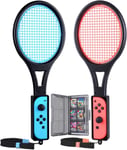 Raquette De Tennis Pour Nintendo Switch Mario Tennis Aces Games Raquette Tennis Pour Manettes Joy-Con Avec Étui Pour Cartes Jeux 12 En 1 (2 Pièces, Bleu Et Rouge)