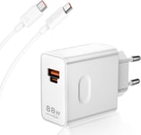 Chargeur USB C 88W et Câble USB C pour Honor 90 Lite 5G 70 Lite 200 Magic6, Câble Type C 1M Charge Rapide Supercharge et Adaptateur de Chargeur Double Port QC PD pour Huawei Mate 60 Pro Pura 70