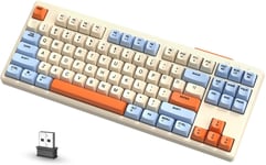 FREEWOLF M87 Clavier De Jeu 80% sans Fil,87 Touches TKL RGB,Sensation Mécanique SA PBT,Clavier Bluetooth/2,4 Ghz Double Mode,Batterie 4000 mAh pour Mac/Win,Bureau/Jeu-Bleu Crème