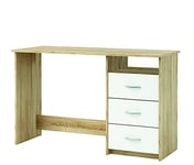 Demeyere 101000 Aristote Bureau avec Niche/3 Tiroirs Panneau de Particules Chêne Brossé/Blanc Perle 123 x 50,1 x 76,5 cm