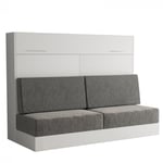 Armoire lit escamotable VERTIGO SOFA blanc canapé gris couchage 140*200 cm