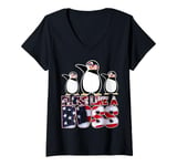 Womens Floss Like A Boss American Flag Funny Penguin 4th of July V-Neck T-Shirt