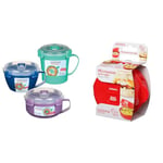 Sistema 3 Pack Soup, Porridge & Noodle Bowl to Go, Assorted Colours & Microwave Egg Cooker Easy Eggs | Egg Poacher with Steam Release Vent | 270 ml | BPA-Free | Red