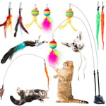 AiQInu 11 Pièces Jouet Chat Interactif, Interieur Jouets pour Chats avec Ventouse, 2 Canne à Pêche pour Chaton, Oiseaux à Clochettes Plume Jouet Chaton, Jouets Intelligence Chat Baguette