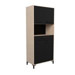 Buffet de cuisine FACTORY - Décor chêne et noir - 2 portes + 1 tiroir - Modulable - L 80 x P 43,3 x H 185 cm