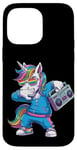 Coque pour iPhone 14 Pro Max Licorne dans les années 80 avec enregistreur cassette