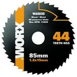 WORX - Lame de scie circulaire pour bois et métal - Ø 85 mm - 4 dents HSS - Compatible avec les scies circulaires WORX WX422, WX423, WX426, WX523 et WX527 - WA5035