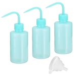 PATIKIL 250ml Wash Bottle, 3pcs Plastic Squeeze Bottle Narrow Mouth Bottle Tools with Funnel Foam Bottle for Green Soap Cleaning Washing Irrigation, Blue