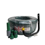 NEW 45 METRE GREEN BRADED HOSE PIPE + HOZELOCK COMPATIBLE CONNECTORS + WALL HOOK