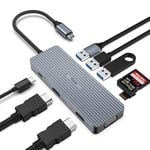 Tymyp Hub USB C, 9 en 1, Double 4 K, VGA, 100 W PD, USB 3.0, 2 Ports USB 2.0, Lecteur de Carte SD/TF, MacBook/Surface Pro