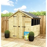 12 x 8 Pressure Treated Low Eaves Apex Garden Shed with Double Door