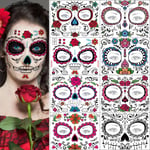 Dödens dag tatuering - 8-ark Halloween tillfällig tatuering klistermärke set Día de Los Muertos glitter röd ros skalle socker skalle falsk tatuering Halloween