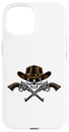 Coque pour iPhone 15 Chapeau de cowboy pistolets crâne pirate croix os